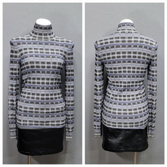 THEORY PLAID TURTLENECK IN BLACK EGGSHELL ADMIRAL TOP, SIZE S - Picture 1 of 5